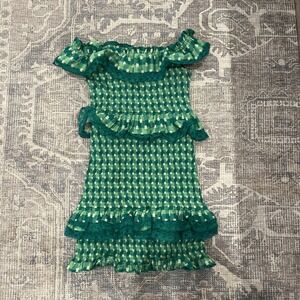 Tularosa Green Smocked Off Shoulder Teri Mini Dress XS Extra Small
